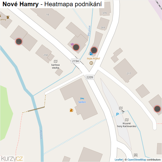 Mapa Nové Hamry - Firmy v obci.
