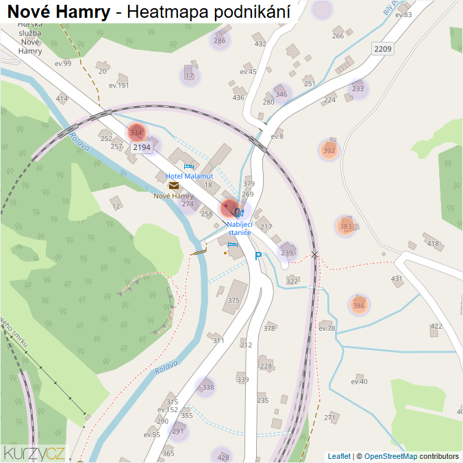 Mapa Nové Hamry - Firmy v části obce.