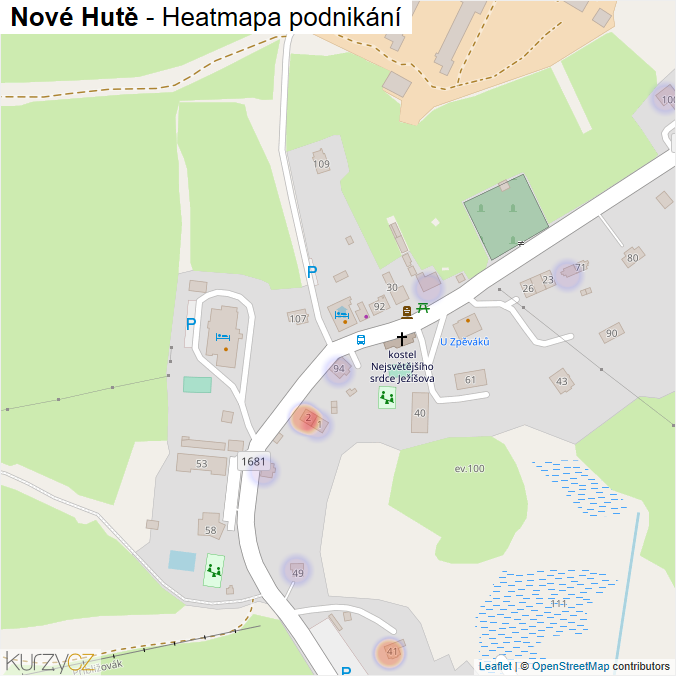 Mapa Nové Hutě - Firmy v části obce.