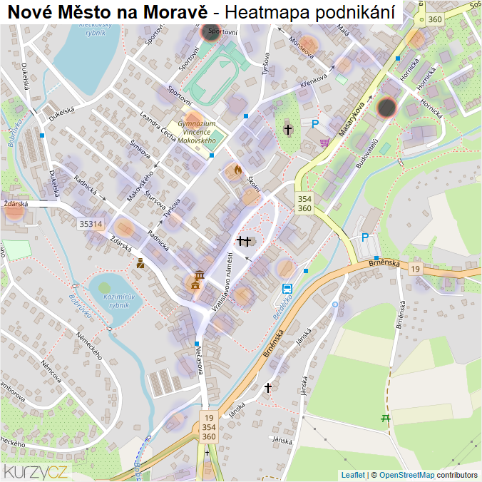 Mapa Nové Město na Moravě - Firmy v obci.