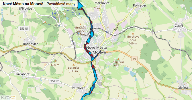 Nové Město na Moravě - záplavové mapy stoleté vody