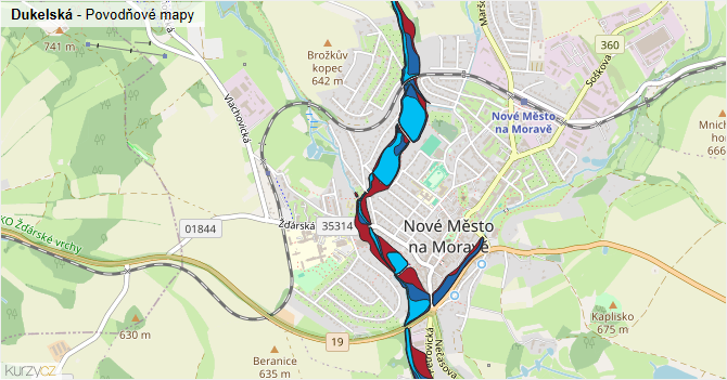 Dukelská - záplavové mapy stoleté vody