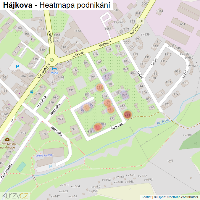 Mapa Hájkova - Firmy v ulici.