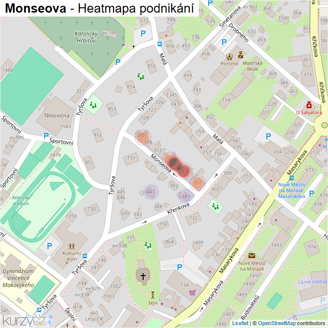 Mapa Monseova - Firmy v ulici.