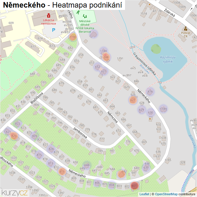 Mapa Německého - Firmy v ulici.