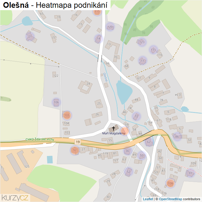 Mapa Olešná - Firmy v části obce.