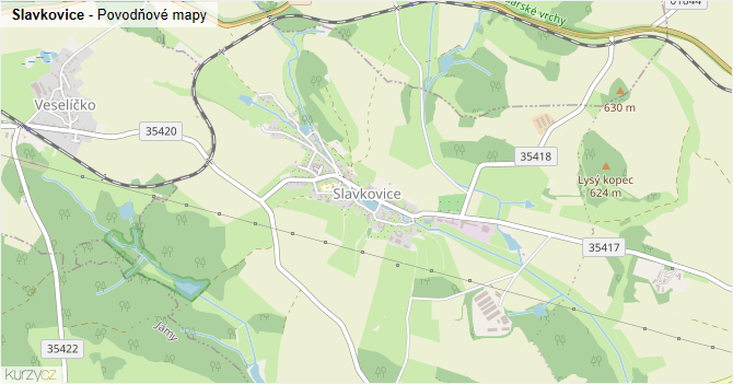 Slavkovice - záplavové mapy stoleté vody
