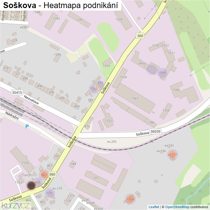 Mapa Soškova - Firmy v ulici.
