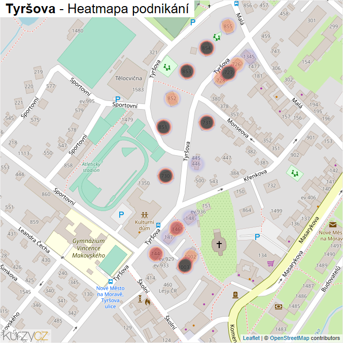 Mapa Tyršova - Firmy v ulici.