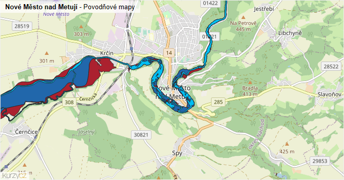 Nové Město nad Metují - záplavové mapy stoleté vody