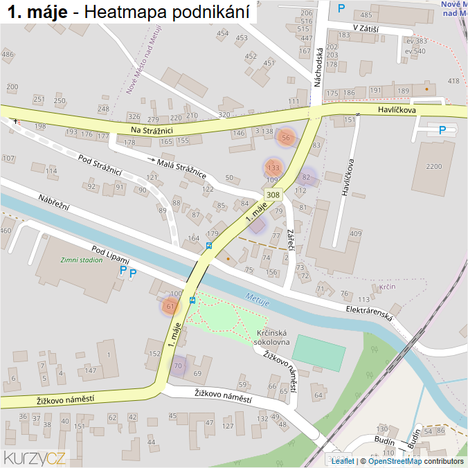 Mapa 1. máje - Firmy v ulici.