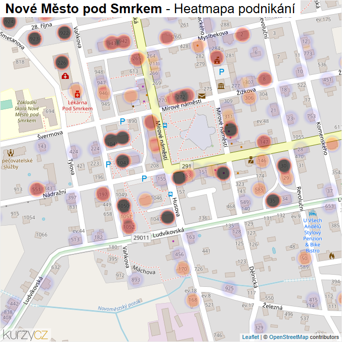 Mapa Nové Město pod Smrkem - Firmy v obci.