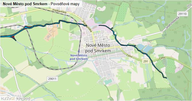 Nové Město pod Smrkem - záplavové mapy stoleté vody