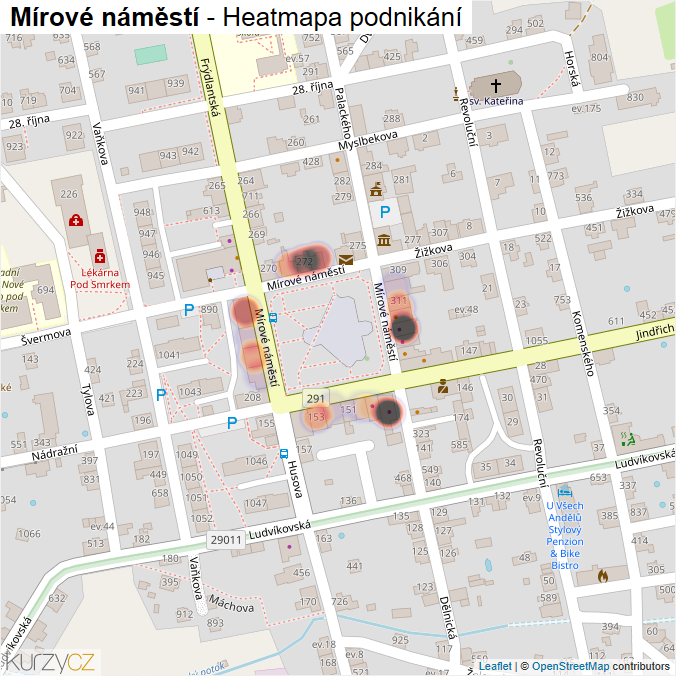 Mapa Mírové náměstí - Firmy v ulici.