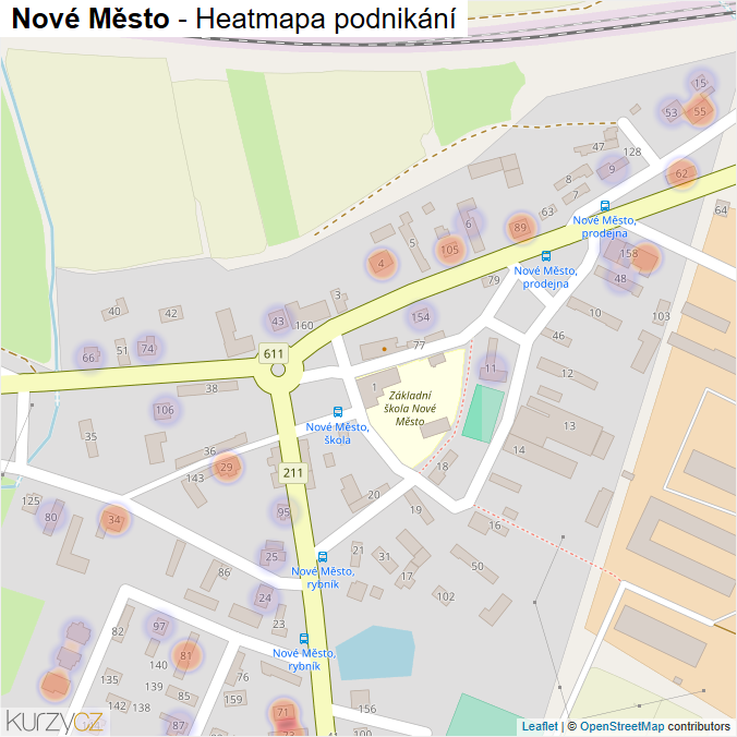 Mapa Nové Město - Firmy v části obce.
