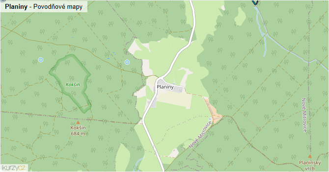 Planiny - záplavové mapy stoleté vody
