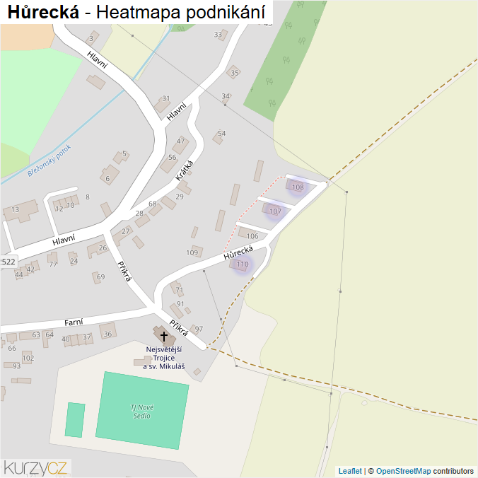 Mapa Hůrecká - Firmy v ulici.