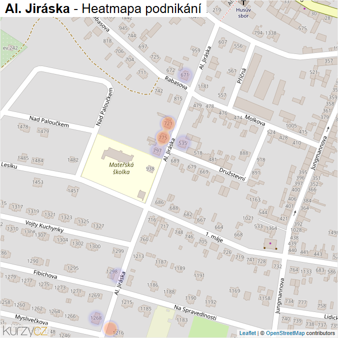Mapa Al. Jiráska - Firmy v ulici.