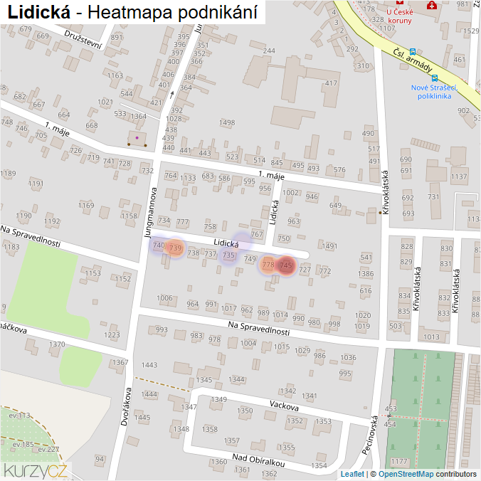 Mapa Lidická - Firmy v ulici.