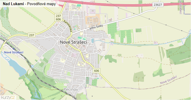 Nad Lukami - záplavové mapy stoleté vody