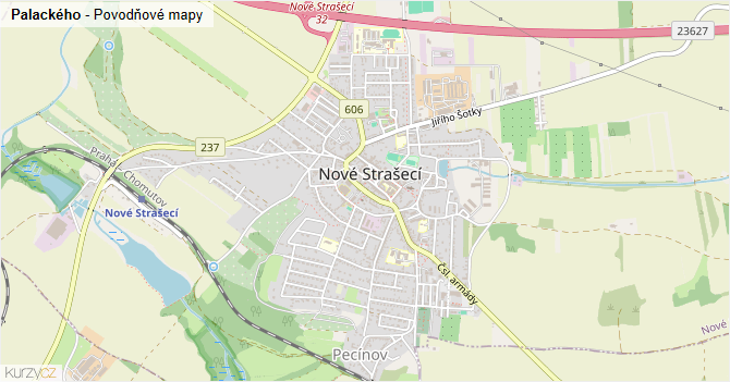 Palackého - záplavové mapy stoleté vody