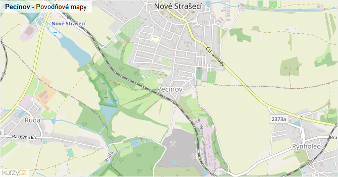 Pecínov - záplavové mapy stoleté vody