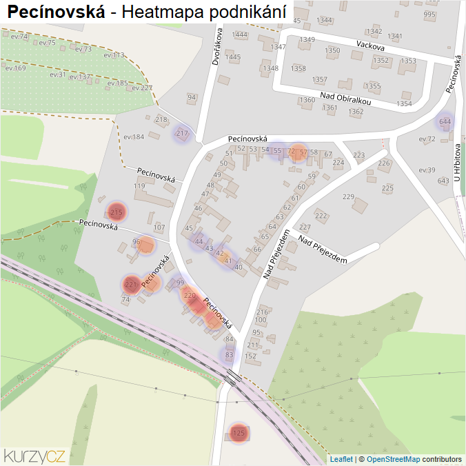 Mapa Pecínovská - Firmy v ulici.