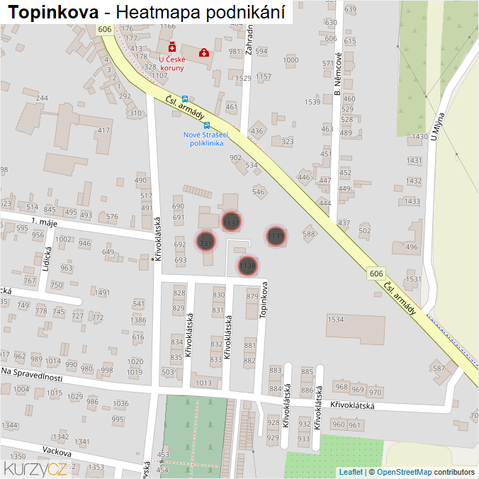 Mapa Topinkova - Firmy v ulici.