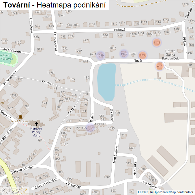 Mapa Tovární - Firmy v ulici.