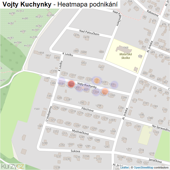 Mapa Vojty Kuchynky - Firmy v ulici.