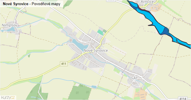 Nové Syrovice - záplavové mapy stoleté vody