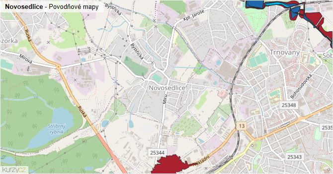 Novosedlice - záplavové mapy stoleté vody