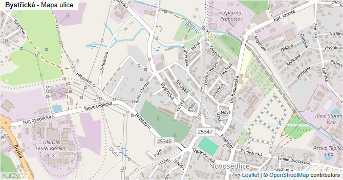 Bystřická - mapa ulice