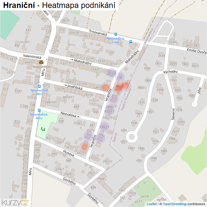 Mapa Hraniční - Firmy v ulici.
