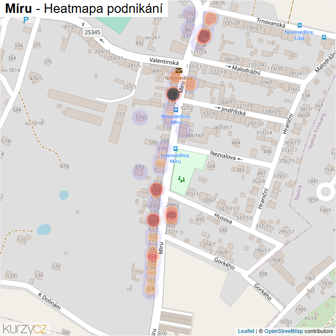 Mapa Míru - Firmy v ulici.