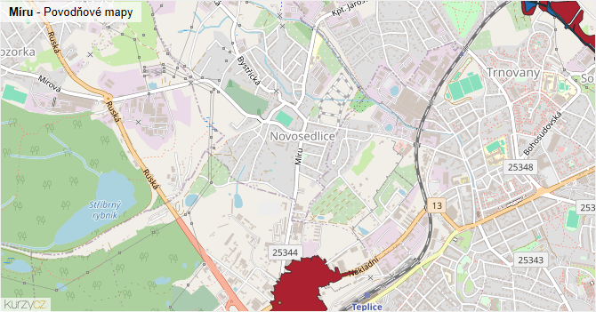 Míru - záplavové mapy stoleté vody