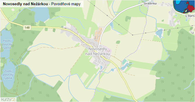Novosedly nad Nežárkou - záplavové mapy stoleté vody