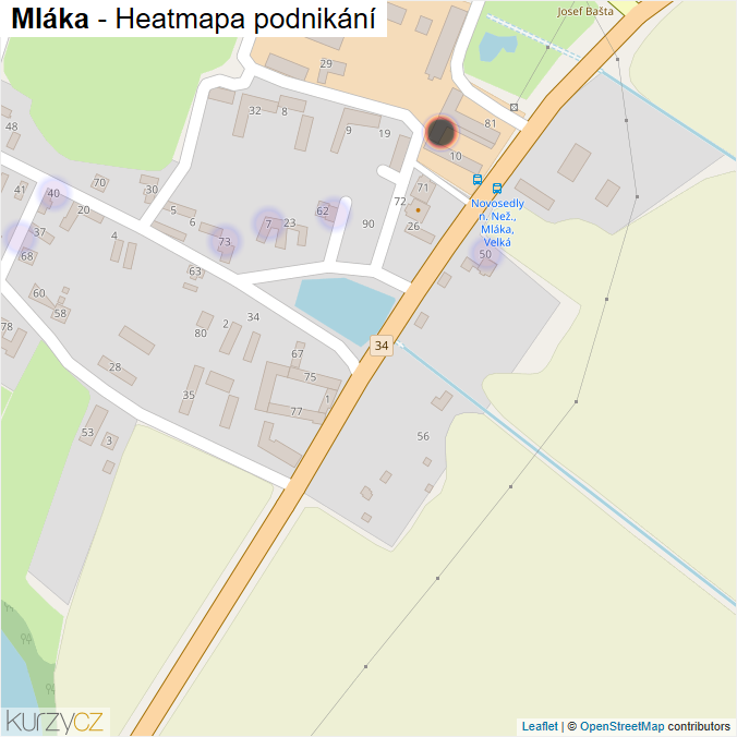 Mapa Mláka - Firmy v části obce.