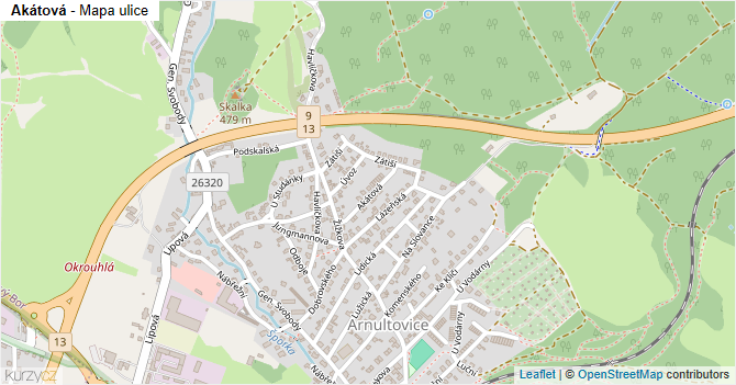 Akátová - mapa ulice