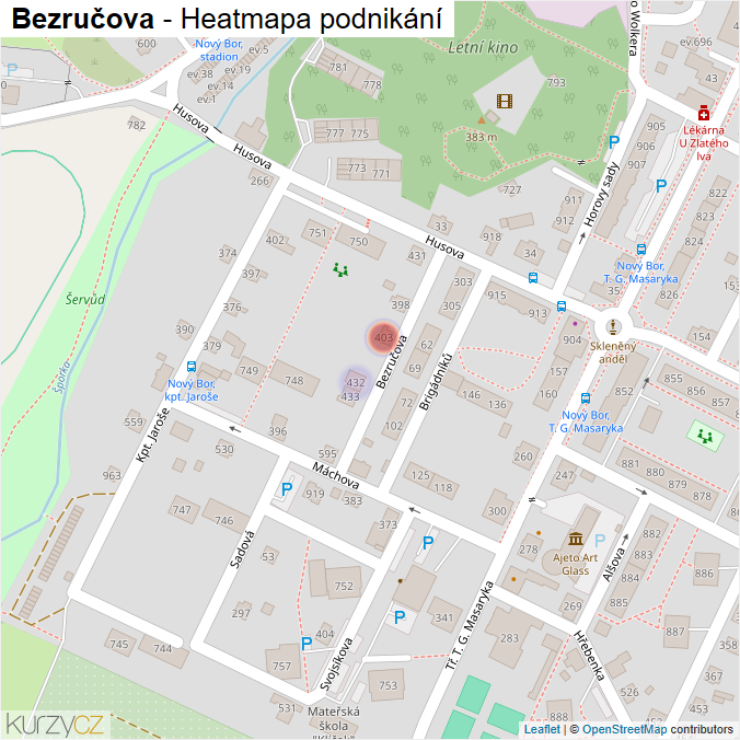 Mapa Bezručova - Firmy v ulici.