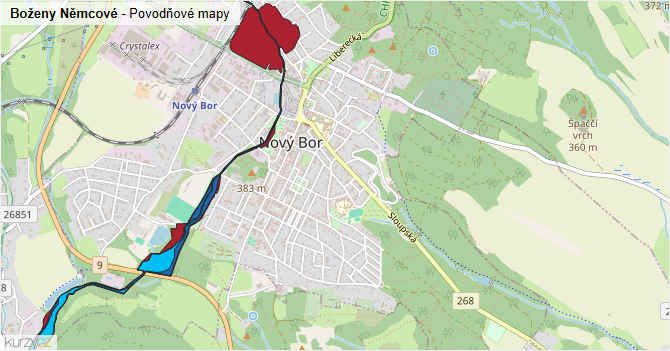 Boženy Němcové - záplavové mapy stoleté vody