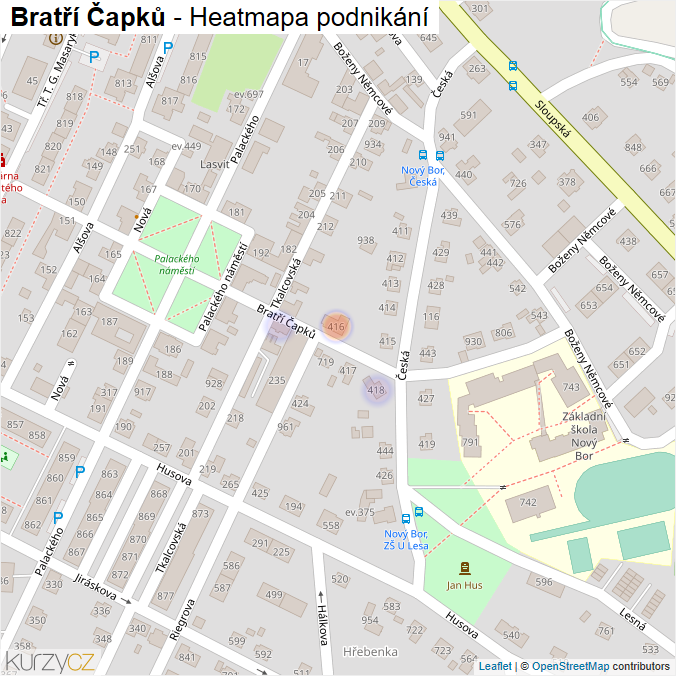 Mapa Bratří Čapků - Firmy v ulici.
