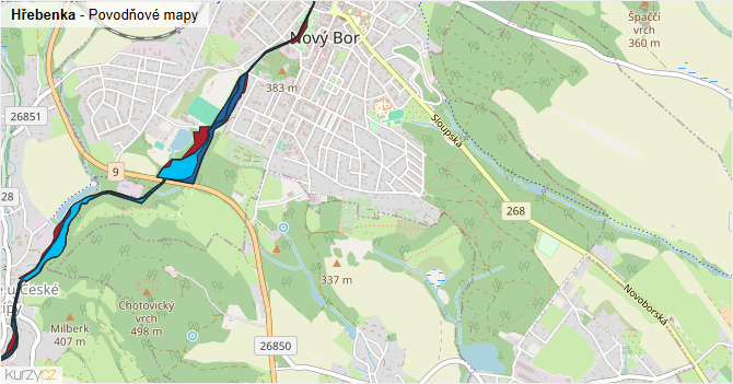 Hřebenka - záplavové mapy stoleté vody