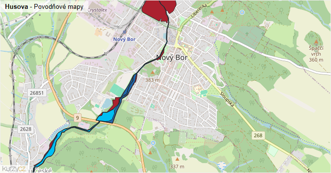 Husova - záplavové mapy stoleté vody