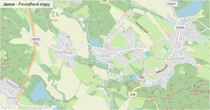 Janov - záplavové mapy stoleté vody