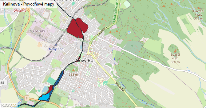 Kalinova - záplavové mapy stoleté vody