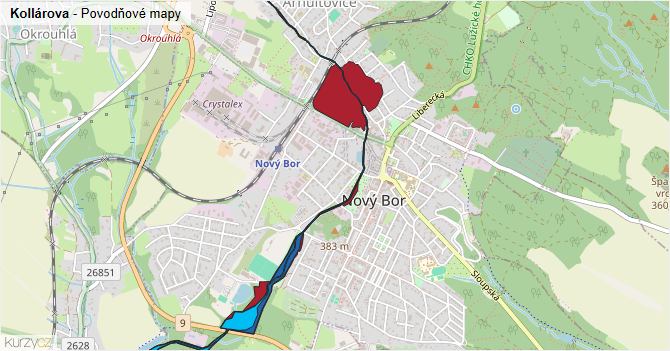 Kollárova - záplavové mapy stoleté vody