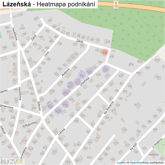 Mapa Lázeňská - Firmy v ulici.