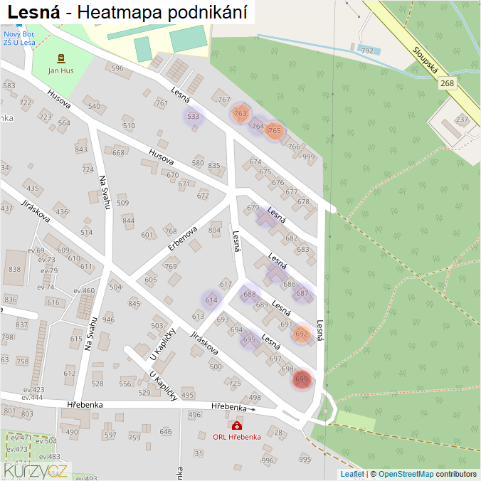 Mapa Lesná - Firmy v ulici.