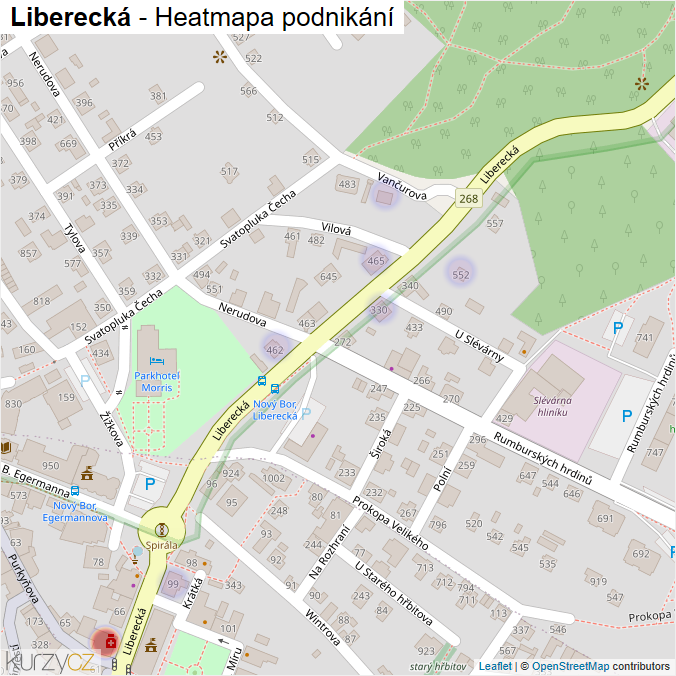 Mapa Liberecká - Firmy v ulici.